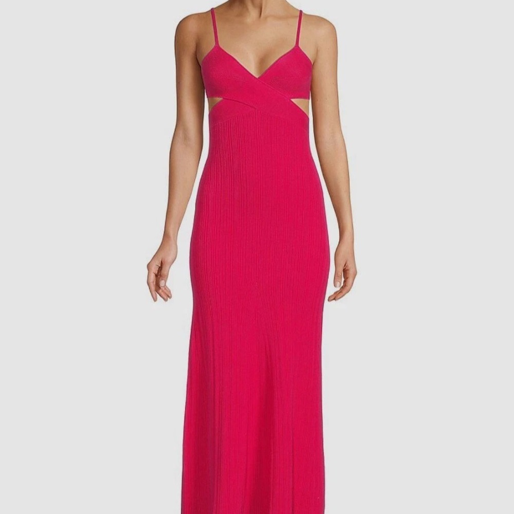 Anna Quan Women's Pink Cut-Out Rib-Knit Sabrina A-Line Dress Size US 6